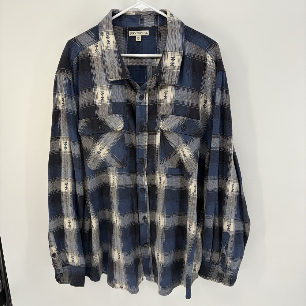 Frye & Co Flannel Shirt Mens 3XL Blue Plaid Western Workwear Button Up Outdoors